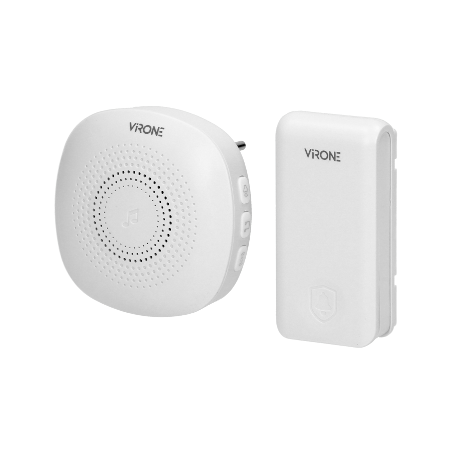 PRESSO AC wireless doorbell with learning system and kinetic push-button, 36 ringtones, communication range of 100m in an open a